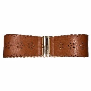 Caramel brown waist belt with flower cut outs